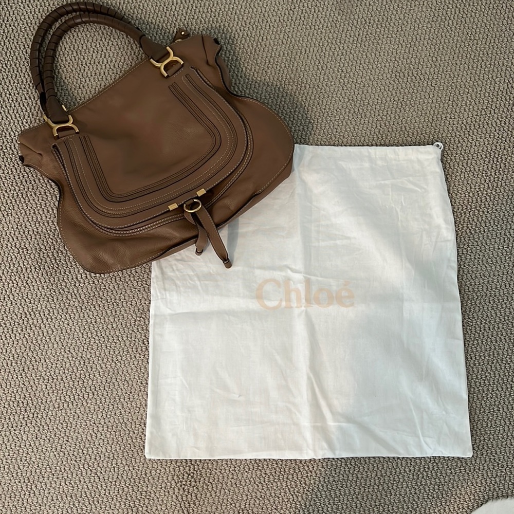 Chloe Marcie Medium Zip Leather Satchel Bag in Brown